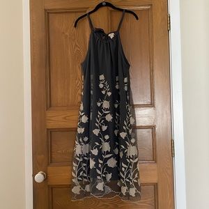 Sundance Gray Sheer Embroidered Floral Dress